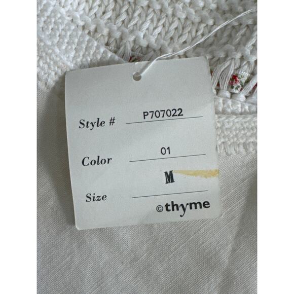 NWT Thyme Sleeveless Button Front Crochet Floral Detail Linen Blend Top Cream M - Picture 4 of 12